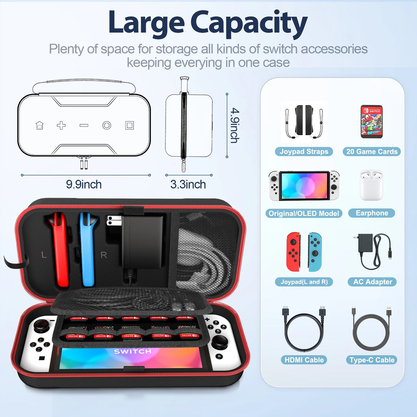 OIVO Bolsa de almacenamiento grande para Switch Estuche protector portátil de transporte Bolsa de viaje impermeable antiarañazos para Nintendo Switch OLED